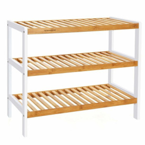 Szafka Do Przedpokoju Na Buty Regał 70x26x55 Cm Jasny Brąz Biel