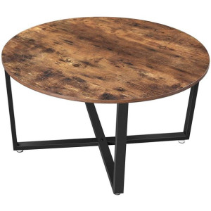 Stolik Kawowy Okrągły 88x88x47 Cm Ciemny Brąz Czarny Mat