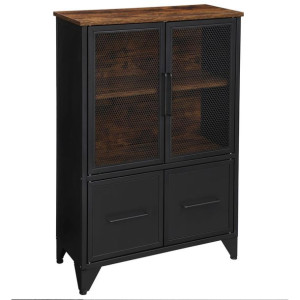 Szafka Rustykalna Witryna Komoda 70x33x100 Cm Ciemny Brąz Czarny Mat