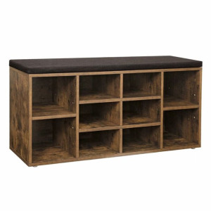 Szafka Dekoracyjna Siedzisko I Półki 100x30x48 Cm Ciemny Brąz Czarny Mat