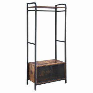 Wieszak Na Odzież Stojak Metalowy 80x40x180 Cm Ciemny Brąz Czarny Mat