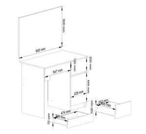 Toaletka Kosmetyczna Z Lustrem P-2/sl 900x600 Prawa Dąb Artisan
