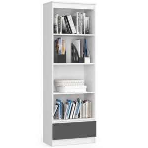 Regał R 60 cm CLP 1 szuflada 4 półki - biały-grafit szary