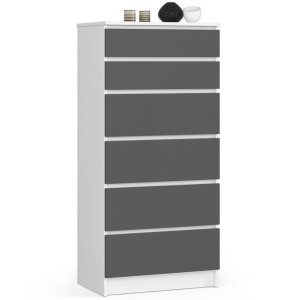 Komoda Do Salonu K 60 Cm 6 Szuflad - Biała-grafit Szary