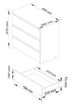 Szafka nocna CL3 60 cm 3 szuflady - dąb artisan-grafit szary