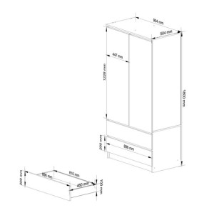 Szafa S 90 cm 2 drzwi 2 szuflady 2 lustra - dąb artisan