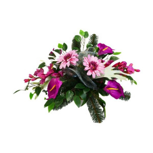Kompozycja kwiatowa na cmentarz 34cm różowa