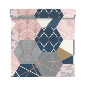 Tapeta Geometryczna Patchwork 215908 granatowa papierowa