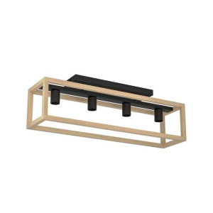 Lampa sufitowa Elgort czarna z drewnem 4 x E27 Inspire