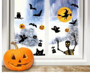 Naklejki Halloween ozdoby na okno Dynia Nietoperz