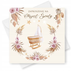 10 szt. Gotowe ZAPROSZENIA Chrzest + KOPERTA Boho