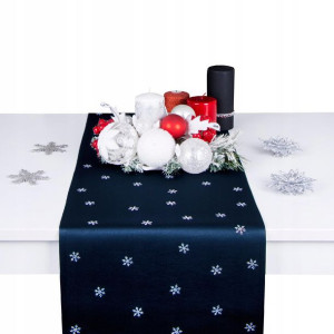 bieżnik świąteczny GWIAZDKI 40x140 granatowy