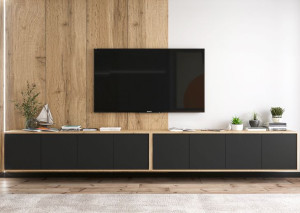 Wisząca Szafka RTV Loft Komoda 300 cm Czarny MAT