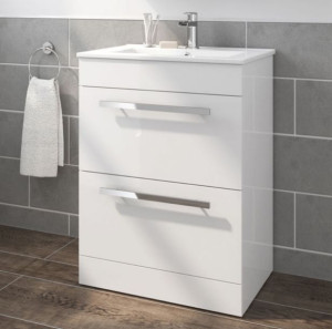 Zestaw Szafka Łazienkowa 60 Cm Z Umywalką Biały Połysk Avon