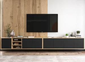 Wisząca Szafka RTV Loft Komoda RTV Czarny MAT 300 cm