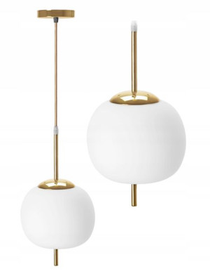 Lampa Wisząca Sufitowa Szklana Mleczna Biała Złota