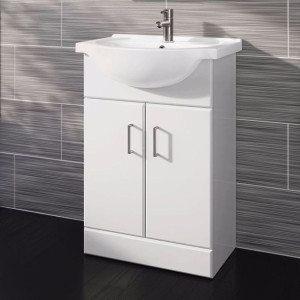 Zestaw Szafka Łazienkowa 55 Cm Z Umywalką Biały Połysk Quartz