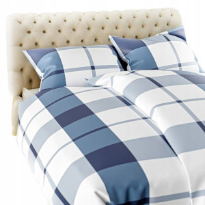 Niebieska Pościel Flanelowa Bawełna 160x200 Krata