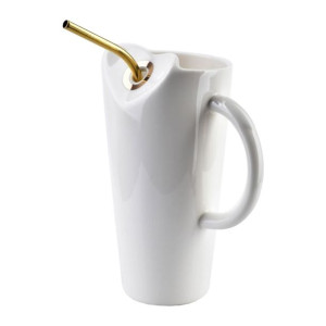 Kubek porcelanowy biały ze złotą słomką 480 ml