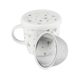 Kubek ceramiczny z zaparzaczem Szare Liście 320 ml