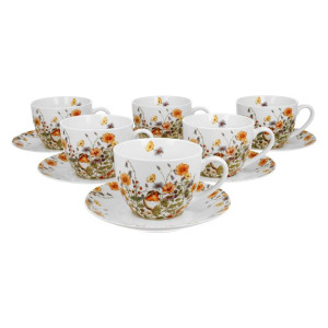 Komplet 6 filiżanek ze spodkami Wild Bird 280 ml