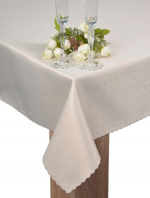 obrus PLAMOODPORNY 180x140 beżowy kropki AGMAR