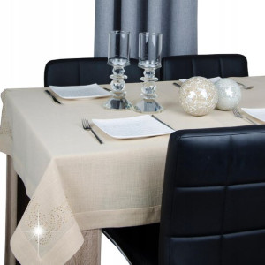Obrus plamoodporny DIAMENT ŁUKI zł dż 180x140 beż