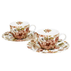 Komplet 2 filiżanek ze spodkami DUO Pastel Flowers White 280 ml