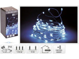 Lampki świąteczne na srebrnym druciku 120 LED zimne białe programator