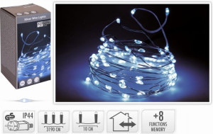 Lampki świąteczne na srebrnym druciku 320 LED zimne białe programator IP44