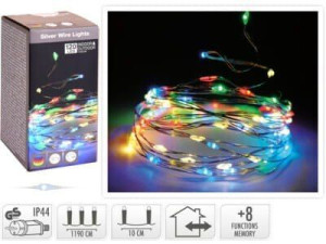 Lampki świąteczne na srebrnym druciku 120 LED kolorowe programator lampki