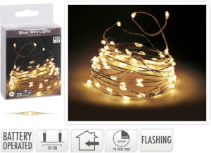Lampki świąteczne dekoracyjne na druciku 100 LED ciepła biel migające