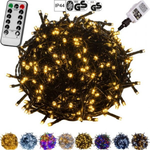 Lampki choinkowe 200 LED ciepłe białe 20 m pilot programator IP44