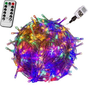 Lampki choinkowe 600 LED kolorowe, zasilacz, 65 m