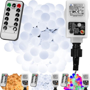 Lampki choinkowe kulki 200 LED zimne białe IP44 Pilot Programator
