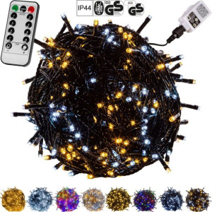 Lampki choinkowe 200 LED ciepłe/zimne białe 10m Pilot Programator IP44
