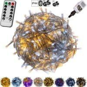 Lampki choinkowe 200LED kabel transparentny IP44 sieciowe pilot programator