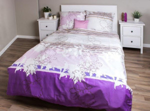 Pościel satynowa 160x200 Valentini Miami Fioletowa kwiaty orientalna Faro