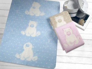 Koc Sweet Bear 75x100 bawełniano-akrylowy Błękitny Greno