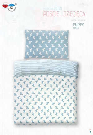 Pościel bawełniana 100x135 Puppy Pieski biała w paski 3791 do łóżeczka