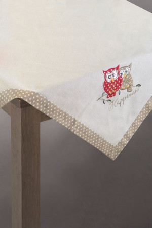 Obrus Moira 85x85 beżowy Happines w sowy Eurofirany