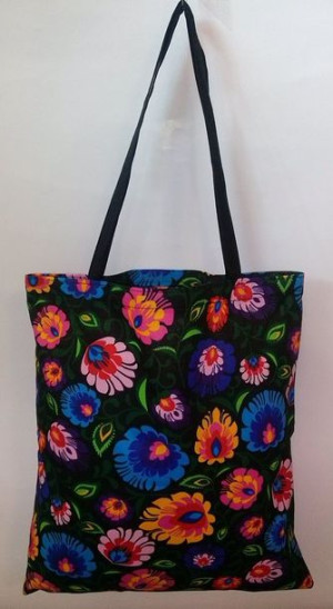 Torba bawełniana na zakupy 37x38 1112E Łowicka na czarnym tle