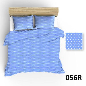 Pościel bawełniana 200x220 R056 błękitna groszki białe 26N