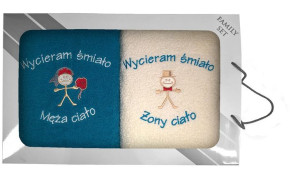 Komplet ręczników w pudełku 2 szt 70x140 Wycieram Śmiało Ciało turkusowy 22