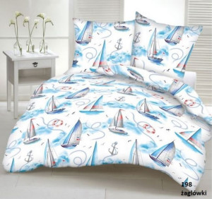 Pościel z kory 160x200 żaglówki 198 kotwice marynarska guziki 100% bawełna