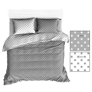 Pościel bawełniana 100x135 R139 szara biała groszki 355N 341N