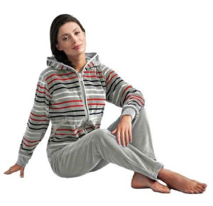 Dres damski długi 341 welurowy XL szary w paski Luna