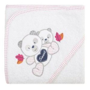 Ręcznik dziecięcy 75x75 Baby 1 z kapturkiem biały różowy miś 450g/m2