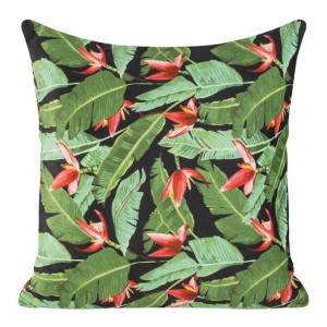 Poszewka dekoracyjna 45x45 Tropical 5 egoztyczne kwiaty liście czarna zielo