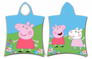 Poncho dla dzieci 50x115 Świnka Peppa Pig 7612 ręcznik z kapturem łąka kwia